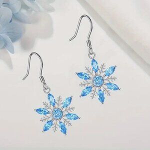 New! Blue Rhinestone Snowflake Earrings